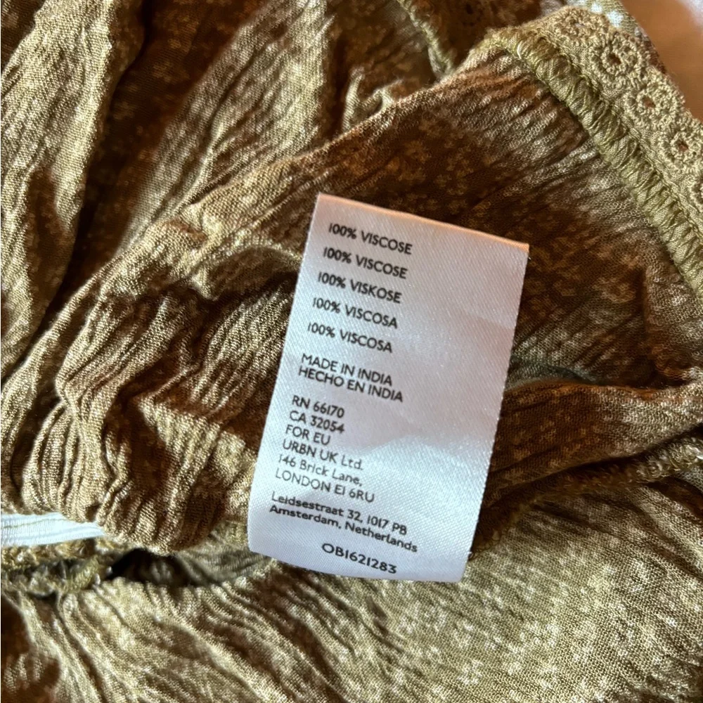 Free People Olive Green Smocked Peasant Blouse